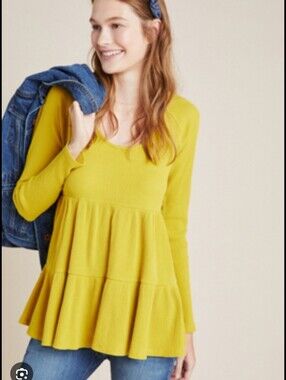 61.Anthropologie Mustard Yellow Ruffled Peplum Tunic